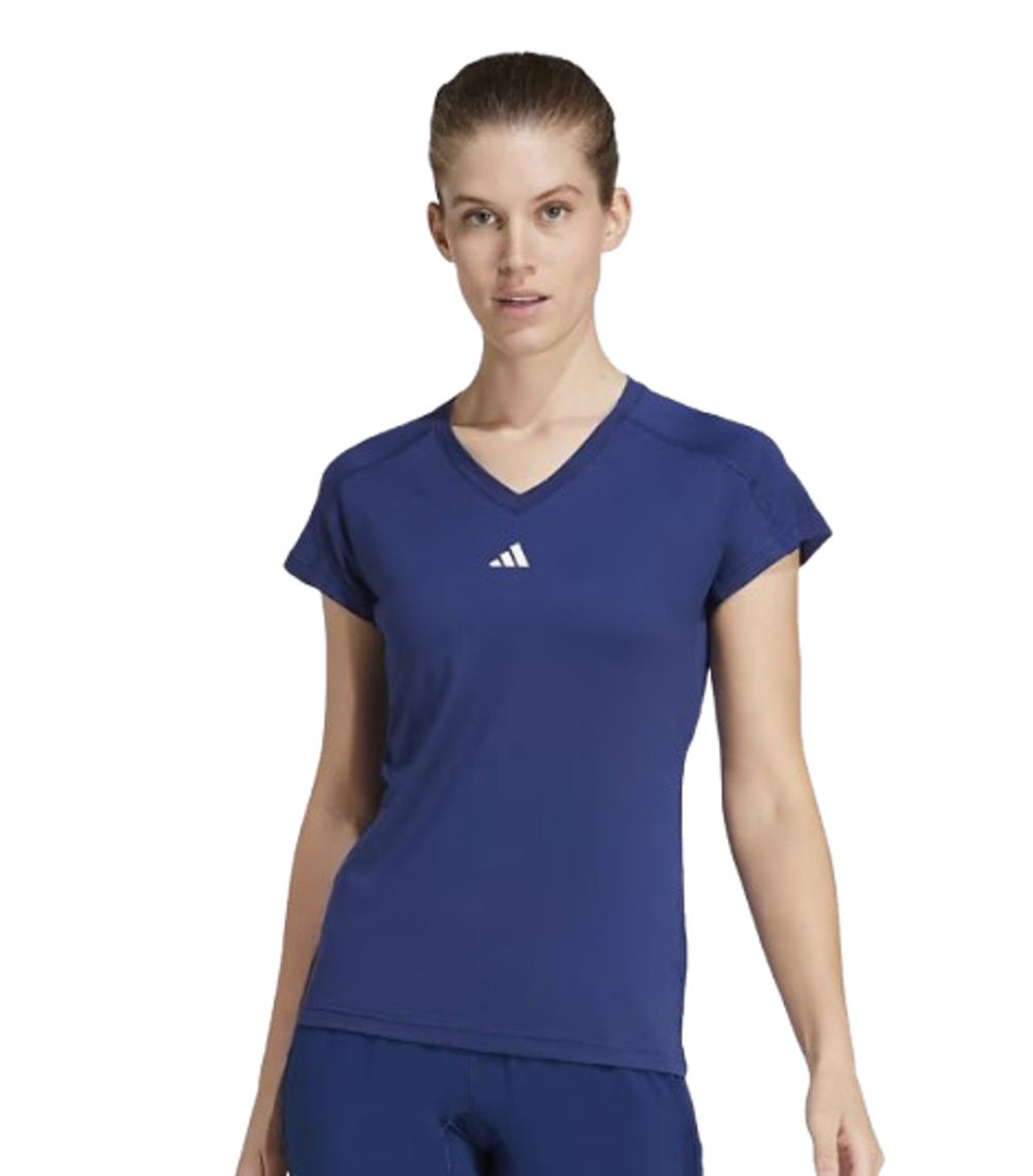 ADIDAS Women's Train Essentials V-Neck Tshirt Medium Dark Blue Short Sleeve NWT